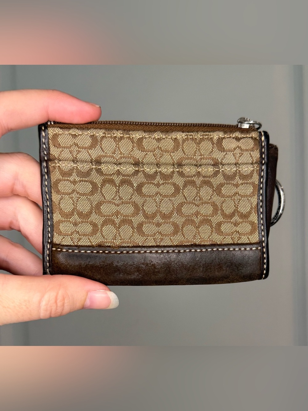 Coach Brown Signature Canvas and Dark Brown Leather Card Case